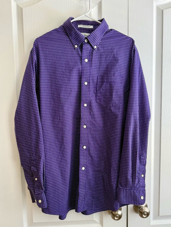 L.L. Bean Other - L.L Bean Mens Lg Wrinkle Resistance Long Sleeve Purple Gingham Button Down Shirt